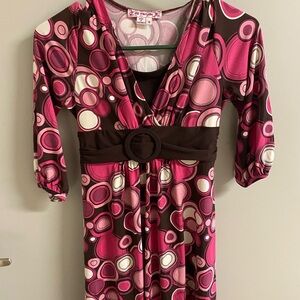 My Michelle Pink and Brown Circle Pattern Dress